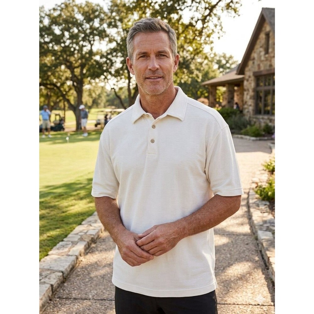 Tommy Bahama Men’s Cream Colored Short Sleeve Polo Silk Blend Size XL